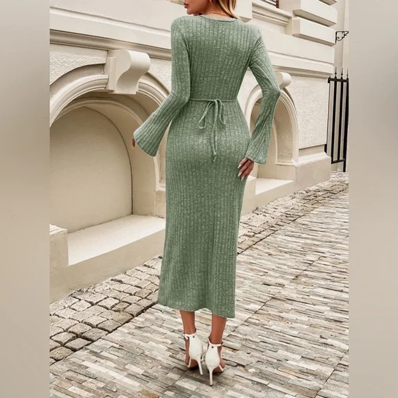 Long sleeve midi dress green - Picture 4 of 15